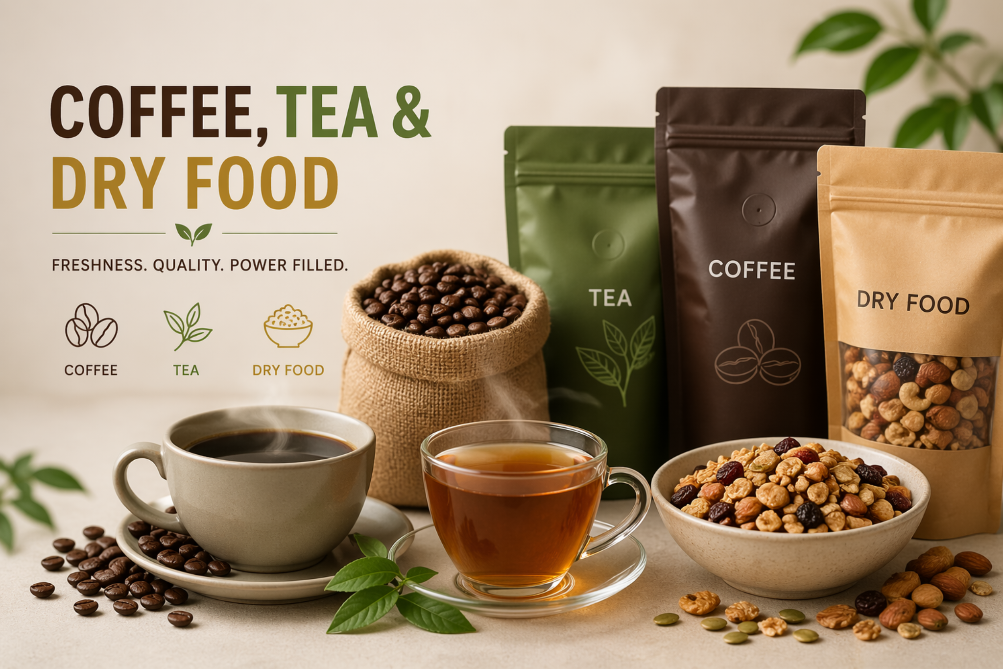 Coffee, tea and dry food application banner
