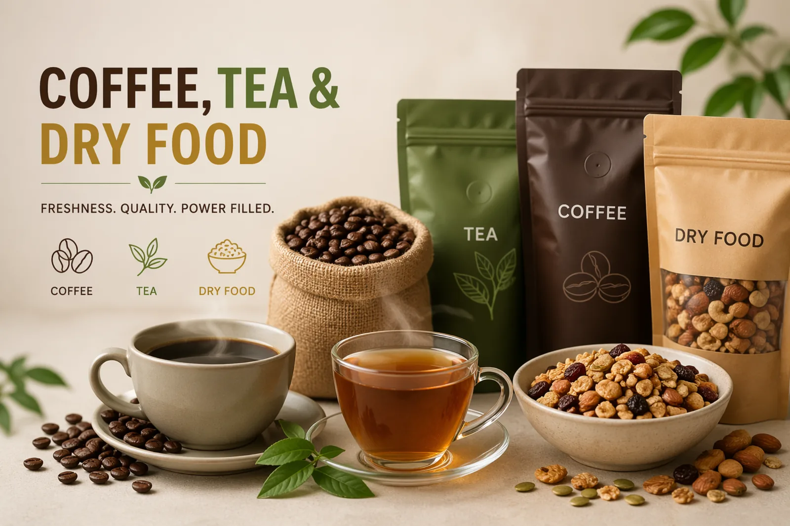 Coffee tea and dry food application banner