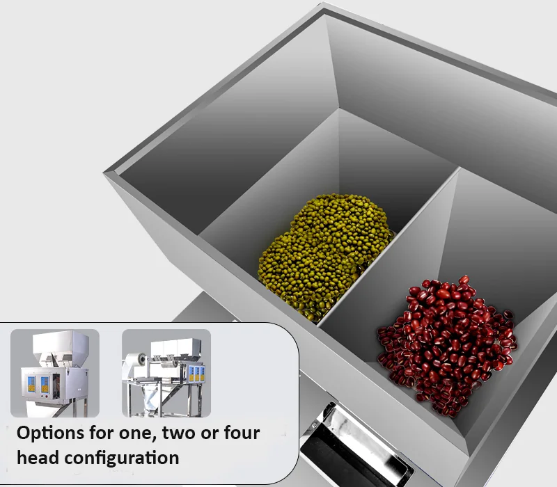 Configuration diagram showing one, two or four head weighing options
